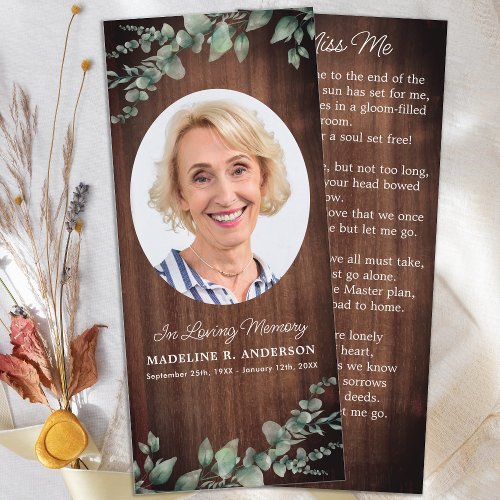 Rustic Funeral Prayer Card Photo Memorial Bookmark
