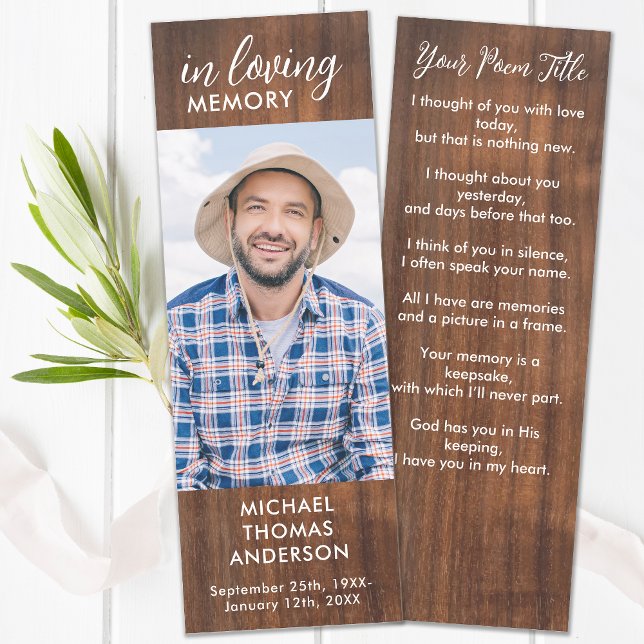 Rustic Funeral Prayer Custom Photo Memorial Poem Bookmarks (Creator Uploaded)