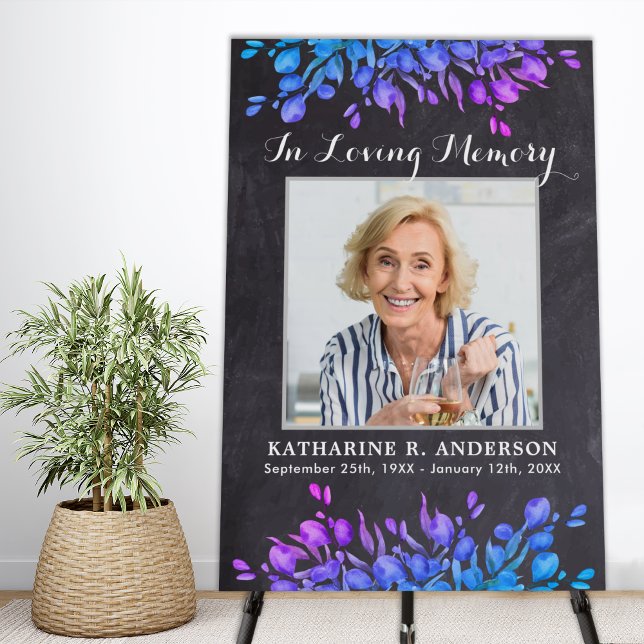 Rustic Funeral Purple Botanical Photo Memorial Foam Board (Creator Uploaded)