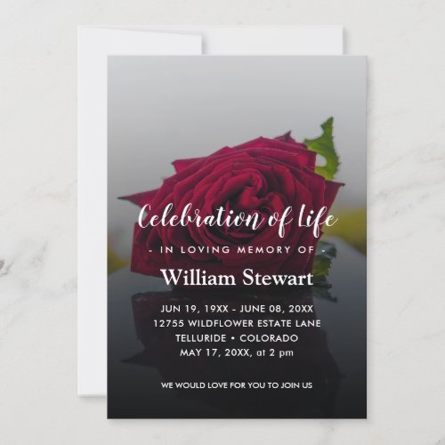 Rustic Funeral  Rose Floral Celebration of Life Invitation