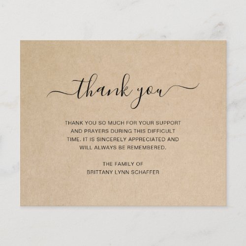 Rustic Funeral Sympathy Budget Thank You Card