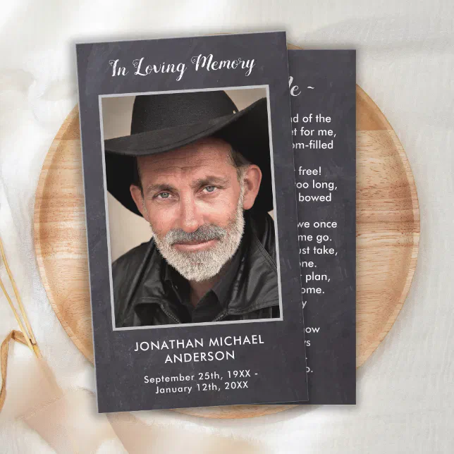 Rustic Funeral Sympathy Memorial Photo Prayer Card | Zazzle