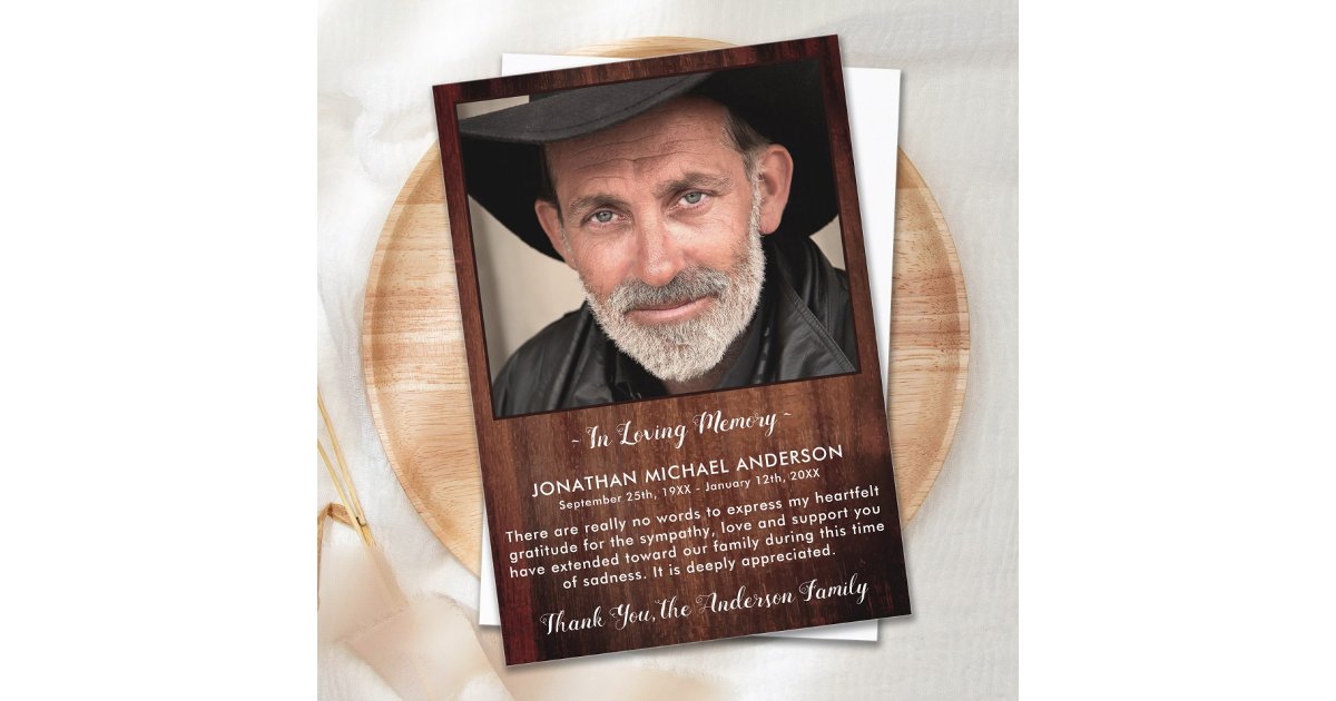 Rustic Funeral THANK YOU Memorial Sympathy Photo Card | Zazzle