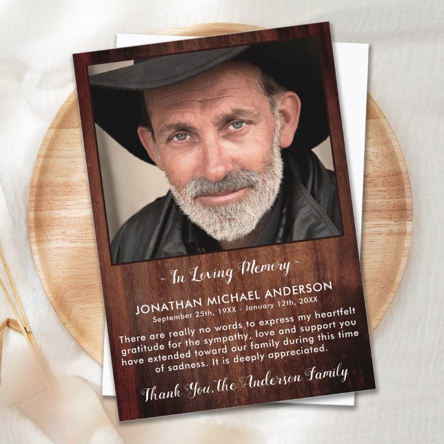 Rustic Funeral THANK YOU Memorial Sympathy Photo Card (Creator Uploaded)