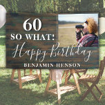 Rustic Funny 60 So What 60th Birthday Party Photo Banner<br><div class="desc">Rustic Inspirational Funny 60 So What 60th Birthday Party Photo Banner. Great sign for the 60th birthday party with a custom photo, inspirational and funny quote 60 so what and text in trendy script with a name. The background is dark wood texture and the text is in white color. Personalize...</div>