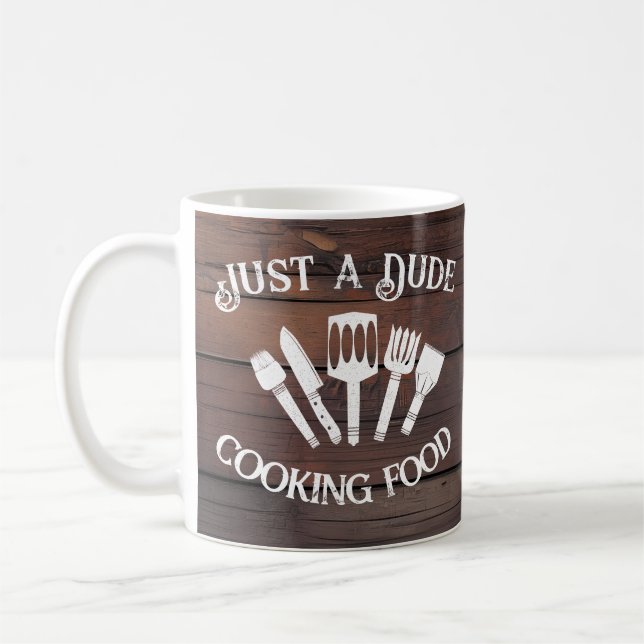 Rustic Funny Cooking Gift Men-'Dude Cooking Food'  Coffee Mug (Left)