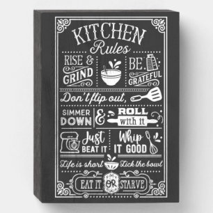 Rustic Funny Cooking Kitchen Rules List Wooden Box Sign