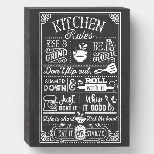 Rustic Funny Cooking Kitchen Rules List Wooden Box Sign
