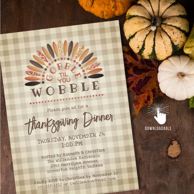 Rustic Funny Thanksgiving Dinner Turkey Plaid Invitation (Creator Uploaded)