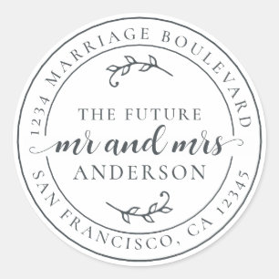 Rustic Future Mr Mrs Off-Black Return Address Classic Round Sticker