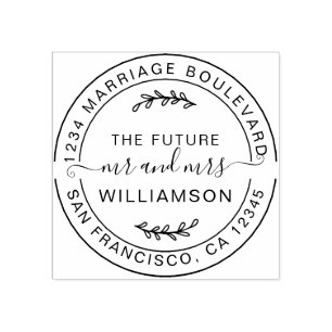 Rustic Future Mr Mrs Round Return Address Rubber Stamp