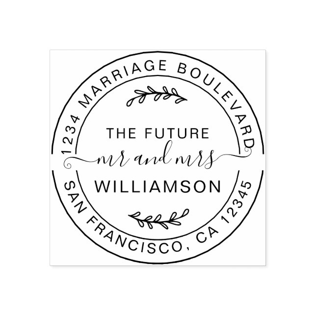Rustic Future Mr Mrs Round Return Address Rubber Stamp (Imprint)