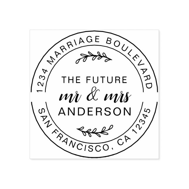 Rustic Future Mr Mrs Round Return Address Rubber Stamp (Imprint)