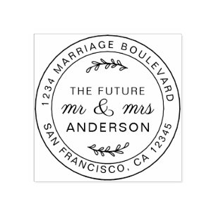 Rustic Future Mr Mrs Round Return Address Rubber Stamp