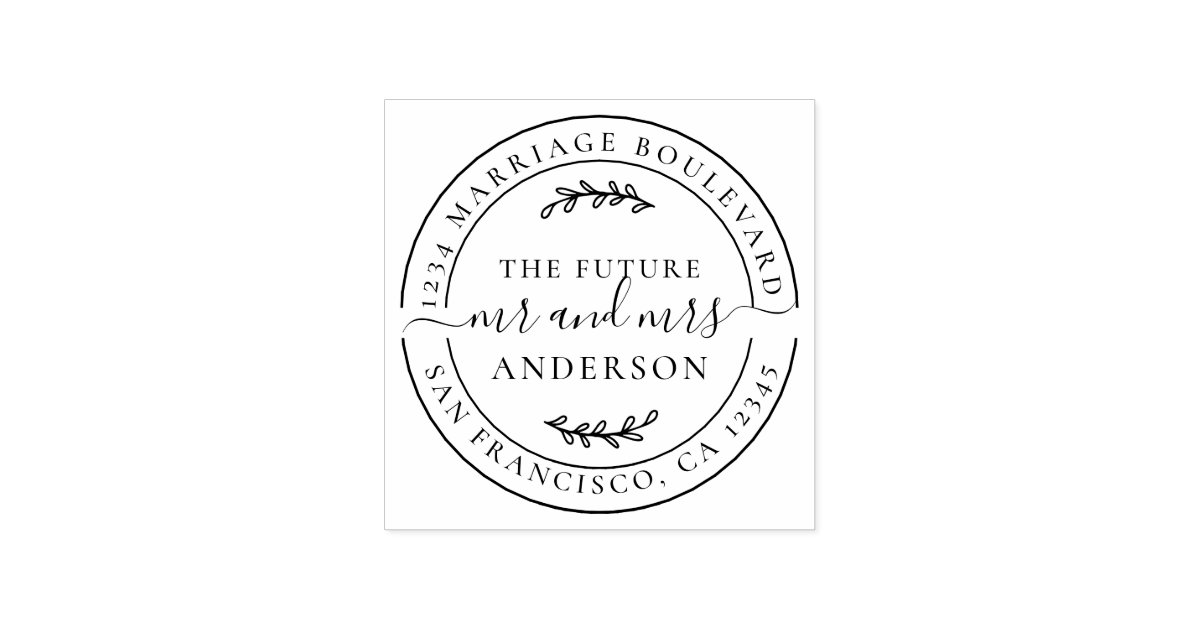 Rustic Future Mr Mrs Round Return Address Rubber Stamp | Zazzle