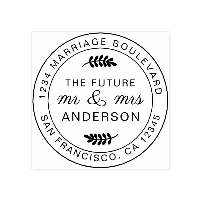 Rustic Future Mr Mrs Round Return Address Rubber Stamp (Imprint)
