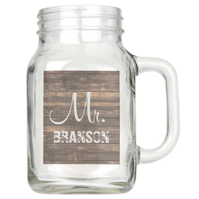 Rustic Future Mr. Wood Wedding gift Mason Jar (Front)