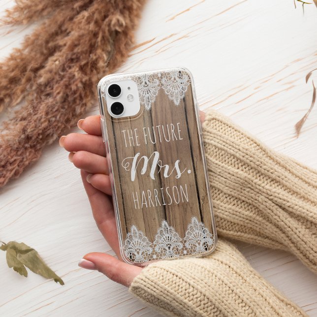 Rustic Future Mrs. Engagement Barn Wood and Lace Case-Mate iPhone Case (Creator Uploaded)
