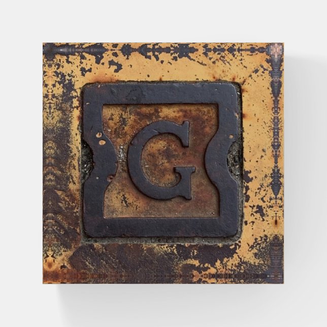 Rustic G Monogram with Bronze & Gold Accents Paperweight (Front)