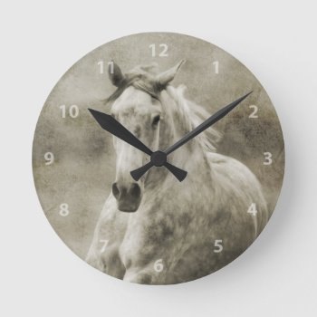 Rustic Galloping Andalusian Horse Round Clock by PaintingPony at Zazzle