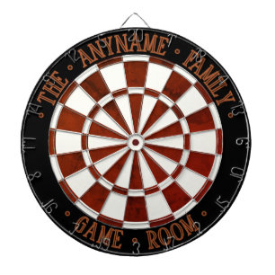 Rustic GAME ROOM Brown White & Black Border Dart Board