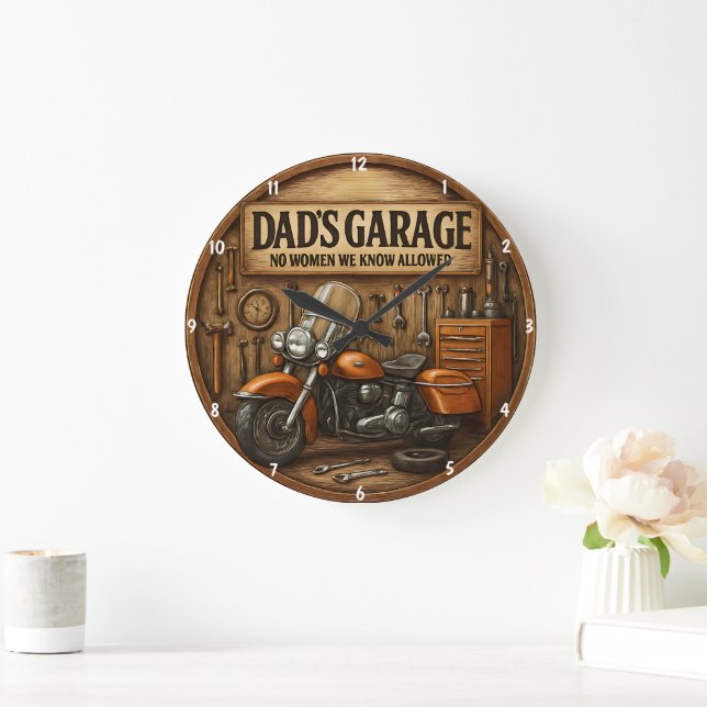 Rustic Garage Themed Motorcycle Tools for Men Large Clock (Home)
