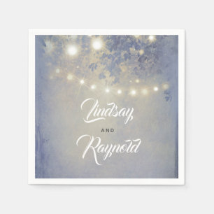 Rustic Garden and String of Lights Dusty Blue Napkins
