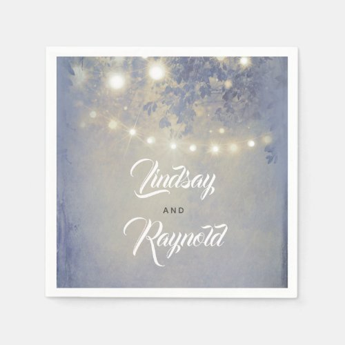 Rustic Garden and String of Lights Dusty Blue Napkins