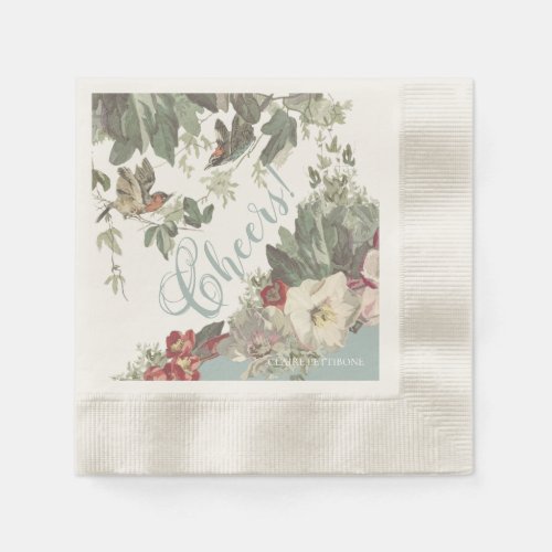 Rustic Garden Birds Cheers Paper Cocktail Napkins