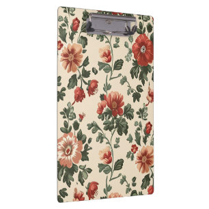 Rustic Garden Bloom – Vintage Red Floral Pattern Clipboard