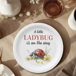Rustic Garden Daisy Little Ladybug Baby Shower Paper Plates