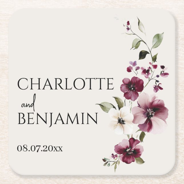 Rustic Garden Elegant Wedding Paper Coaster (Front)
