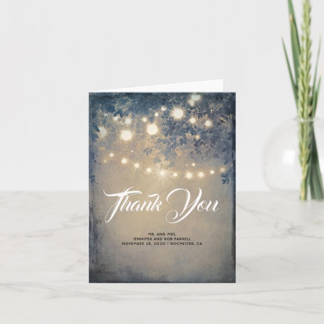 Rustic Garden Evening Lights Wedding Thank You (Front)
