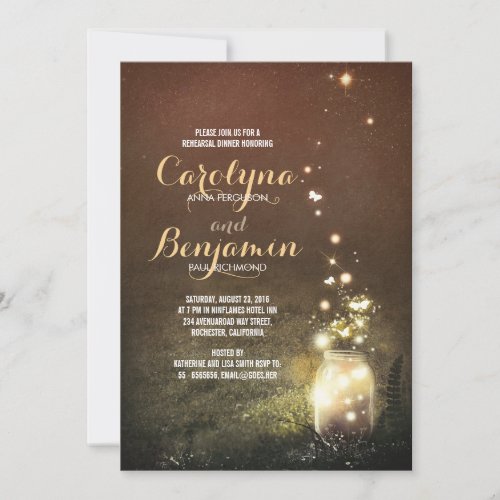 Rustic Garden Fireflies Mason Jar Rehearsal Dinner Invitation