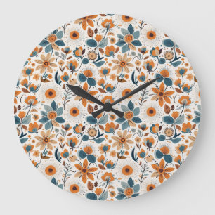 Rustic Garden Floral Folk Art Illustration Spring  Large Clock