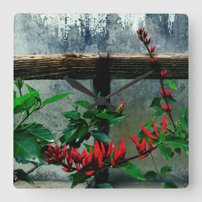 Rustic Garden Floral Square Wall Clock (Front)