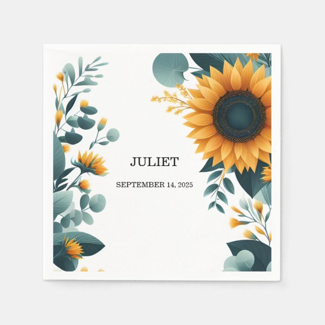 Rustic Garden Greenery Sunflower Bridal Shower Napkins (Front)