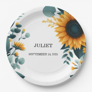 Rustic Garden Greenery Sunflower Bridal Shower Paper Plates