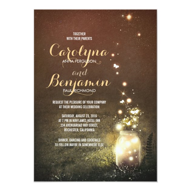 Rustic Garden Lights - Fireflies Mason Jar Wedding Invitation