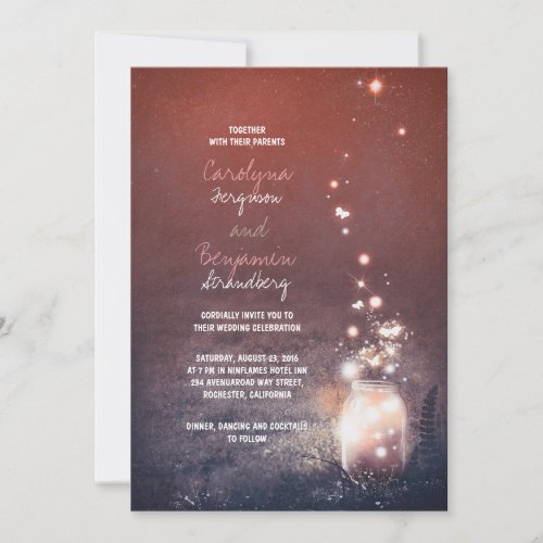 Rustic Garden Lights _ Fireflies Mason Jar Wedding Invitation