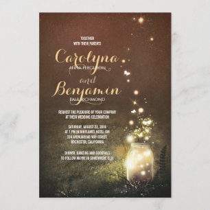 Rustic Garden Lights - Fireflies Mason Jar Wedding Invitation