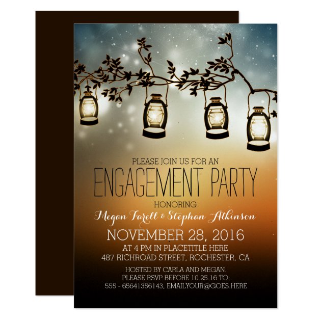 Rustic Garden Lights - Lanterns Engagement Party Invitation