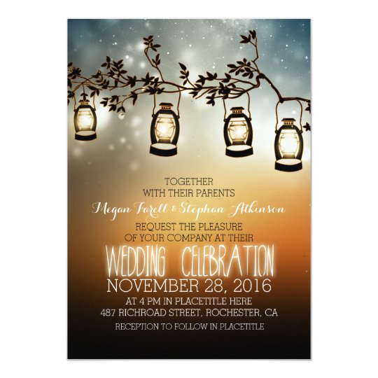 Lanterns Wedding Invitations Announcements Zazzle Rustic Garden Lights Lanterns Wedding Invitation