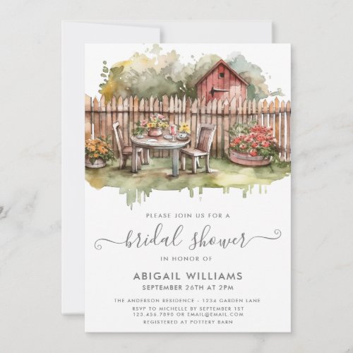 Rustic Garden Party Picnic Backyard Bridal Shower Invitation