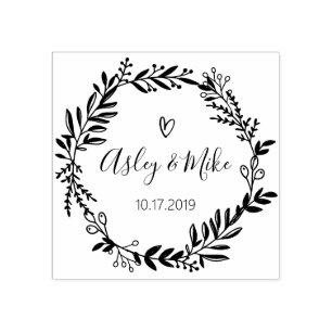 Rustic Garden Save the date round logo Self-inking Rubber Stamp