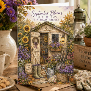 Rustic Garden Shed September Birthday Card