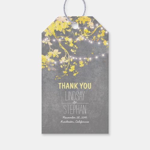 Rustic Garden String Lights Branch Yellow Wedding Gift Tags