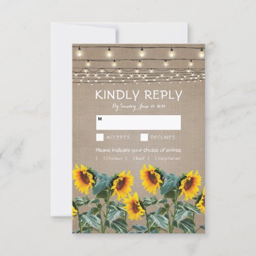 Rustic Garden Sunflower Wedding RSVP Entree Choice