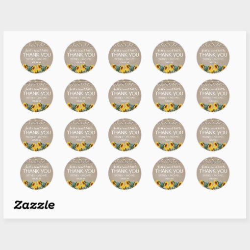 Rustic Garden Sunflowers Lights Wedding Favor Classic Round Sticker ...