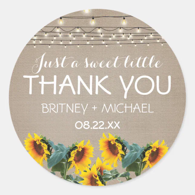 Rustic Garden Sunflowers Lights Wedding Favor Classic Round Sticker